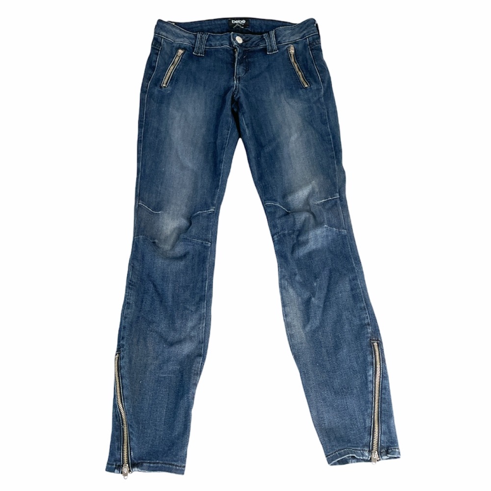 Bebe Clean Zip Moto Skinny Jeans, Blue, 28 - Picture 8 of 8